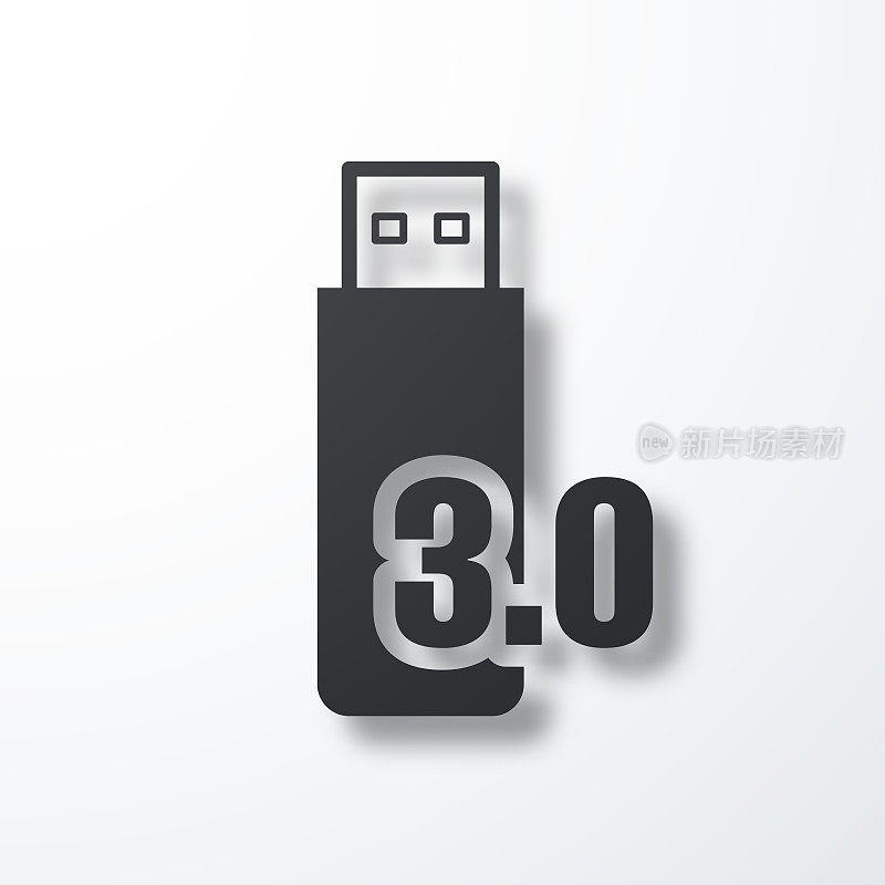 USB 3.0闪存盘。白色背景上的阴影图标